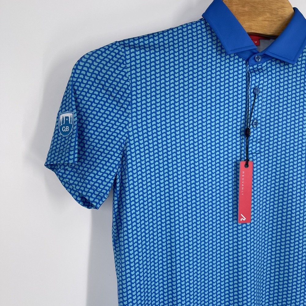 Redvanly Mens Blue Geometric Chevron PUREpoly Golf Polo Shirt Size XL - Picture 7 of 14
